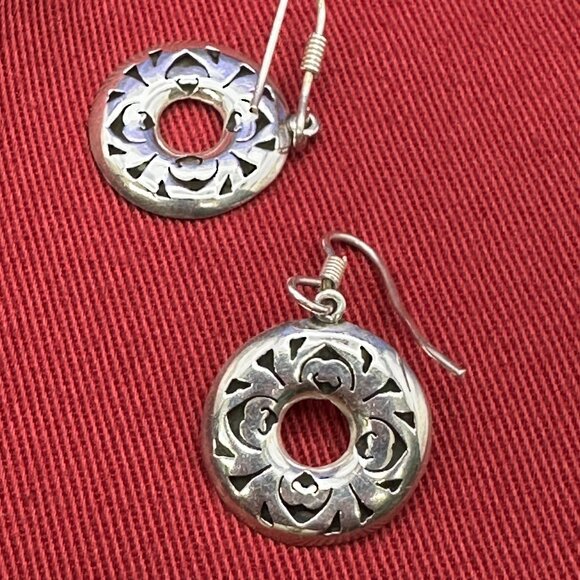 Mexico .925 Sterling Silver Round Hook-Style Earrings for Pierced Ears - Picture 1 of 9